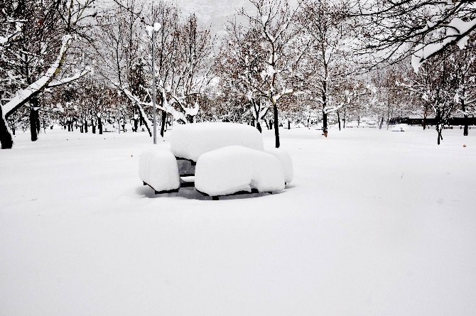 Seydişehir’de beyaza bürünen Kuğulu Park’ta kartpostallık fotoğraflar