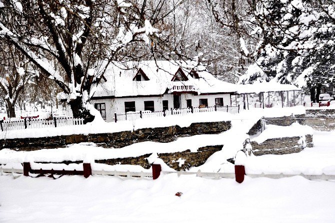 Seydişehir’de beyaza bürünen Kuğulu Park’ta kartpostallık fotoğraflar