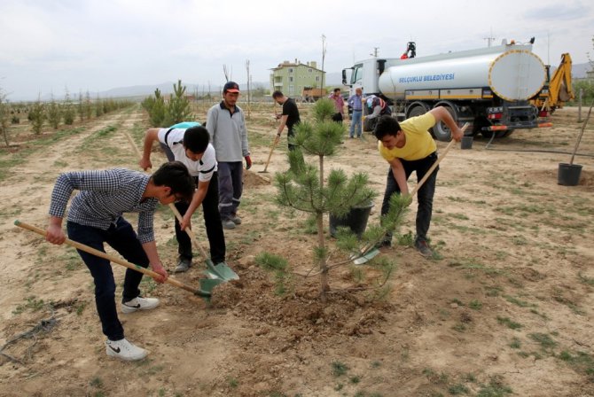 Selçuklu’da sanayi çalışanı gençler bin 71 fidanı toprakla buluşturdu