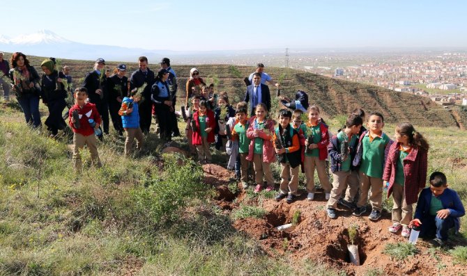 Öğrenciler, zabıta eşliğinde fidan dikti