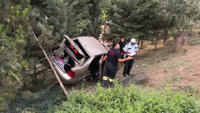 Otomobil şarampole uçtu, ağaçlar olası faciayı önledi