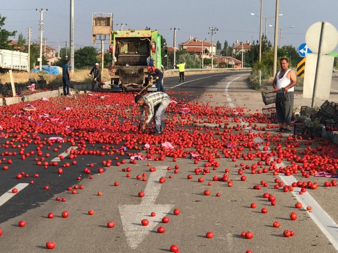 Karayolu domates tarlasına döndü