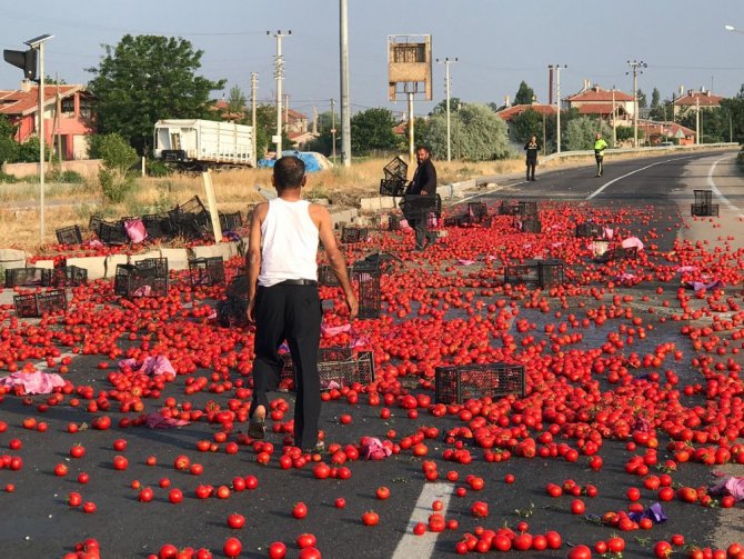 Karayolu domates tarlasına döndü