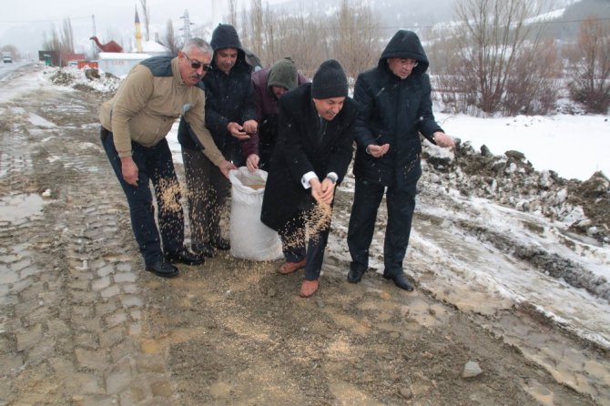 Akşehir’de yabani hayvanlar için doğaya yem bırakıldı