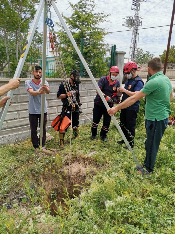 Kuyuya düşen kuzu kurtarıldı