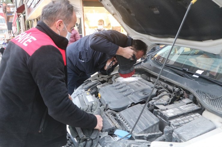 Hırçın kedi, ekipleri alarma geçirdi: Çıkması için hamsi bile verdiler