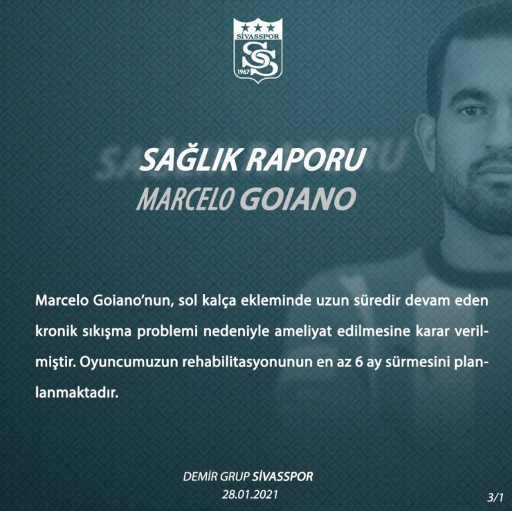 Sivasspor’da Marcelo Goiano 6 ay yok!