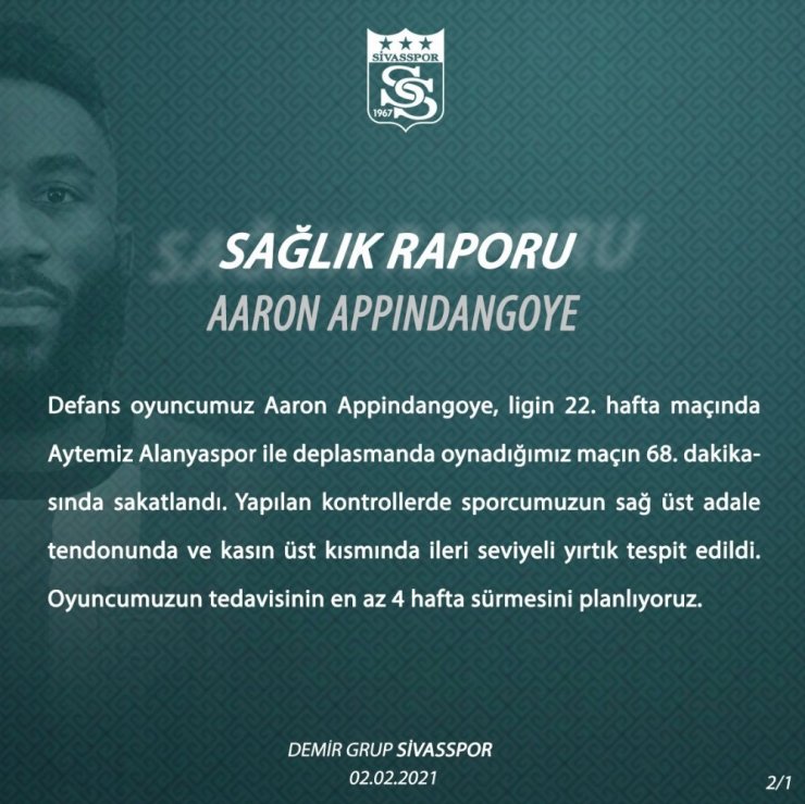 Sivasspor’da Aaron Appindangoye şoku!