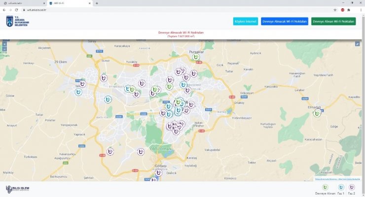 Ankara’da 20 noktada ücretsiz internet hizmeti