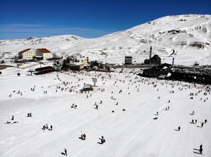 Kar yağdı tatilciler Erciyes’e akın etti