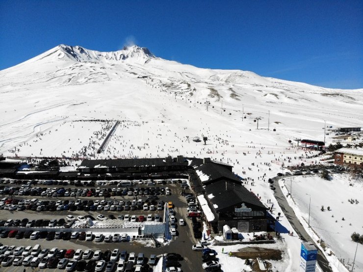 Kar yağdı tatilciler Erciyes’e akın etti