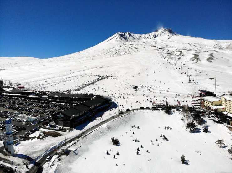 Kar yağdı tatilciler Erciyes’e akın etti