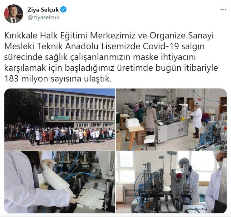 Milli Eğitim Bakanı Selçuk: "Kırıkkale’de 183 milyon maske üretildi"