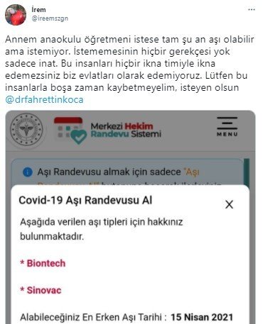 Bakan Koca’nın tweetini paylaştığı Sezgin: "Fahrettin Koca devreye girip annemi ikna etti"