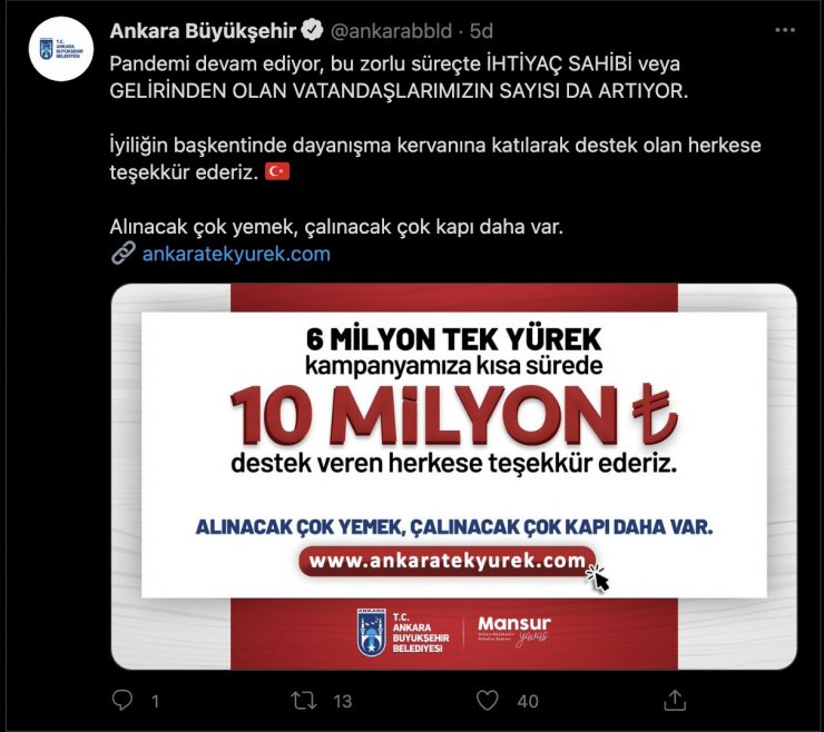 Ankara tek yürekle iyiliği bulaştırmaya devam ediyor