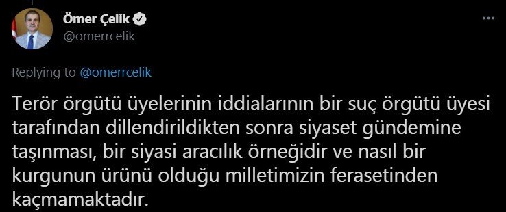 AK Parti Sözcüsü Çelik: “İçişleri Bakanımızı, kabinemizi ve partimizi bir suç örgütü üyesinin laflarıyla hedef alanları şiddetle kınıyoruz”