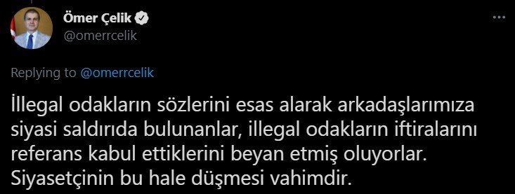 AK Parti Sözcüsü Çelik: “İçişleri Bakanımızı, kabinemizi ve partimizi bir suç örgütü üyesinin laflarıyla hedef alanları şiddetle kınıyoruz”