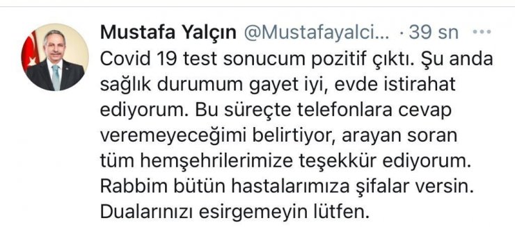 Talas Belediye Başkanı Mustafa Yalçın koronavirüse yakalandı