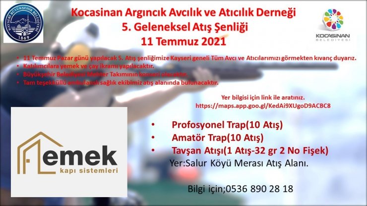 Kocasinan Argıncık Avcılık ve AtıcılıkDerneği 5. Geleneksel AtışŞenliği 11Temmuz’da