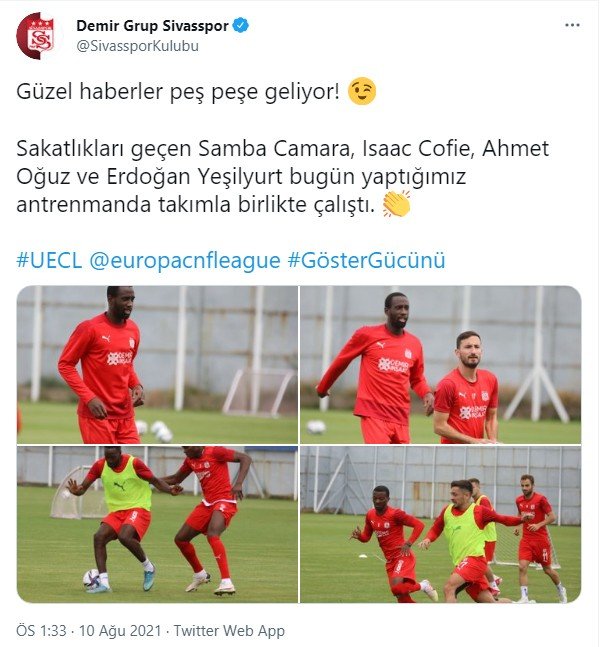 Sivasspor’a müjde! Sakatlar geri döndü