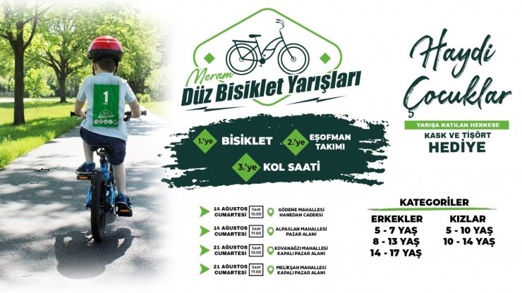 Meram’da çocuklar bisiklet yarışı için pedal çevirecek