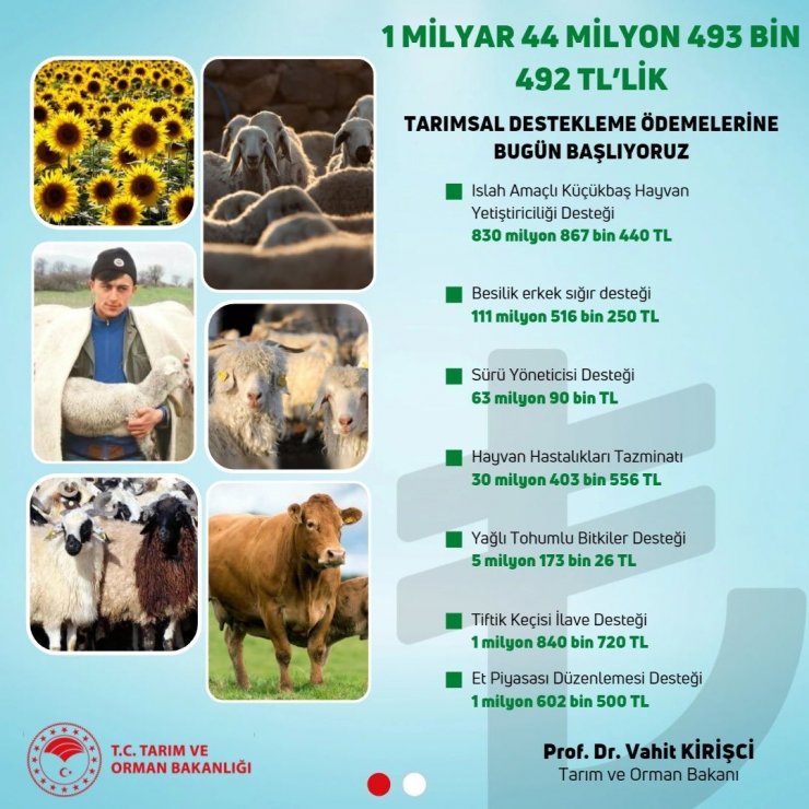 7 farklı kalemde 1 milyar lirayı aşkın destek ödemeleri başladı