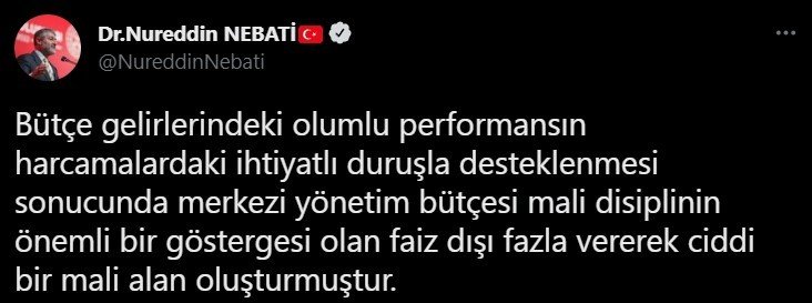 Bakan Nebati: “Bütçe gelirlerinin ihtiyatlı duruşla desteklenmesi faiz dışı fazla verdi”