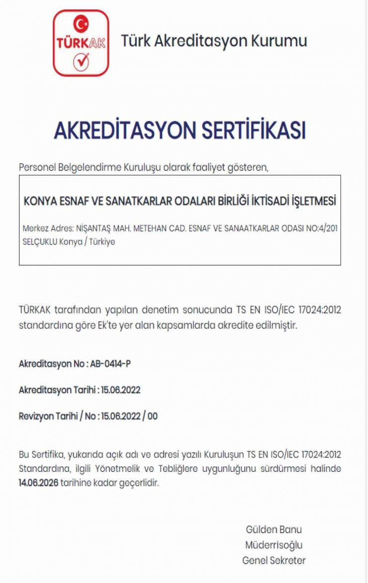 KONESOB TÜRKAK Akreditasyon Sertifikası aldı