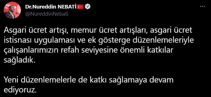 Bakan Nebati: "Çalışanların yemek kartlarına yüklenen bir günlük yemek bedeli için 34 TL’lik istisna tutarını 1 Temmuz’dan itibaren 51 TL’ye çıkardık"