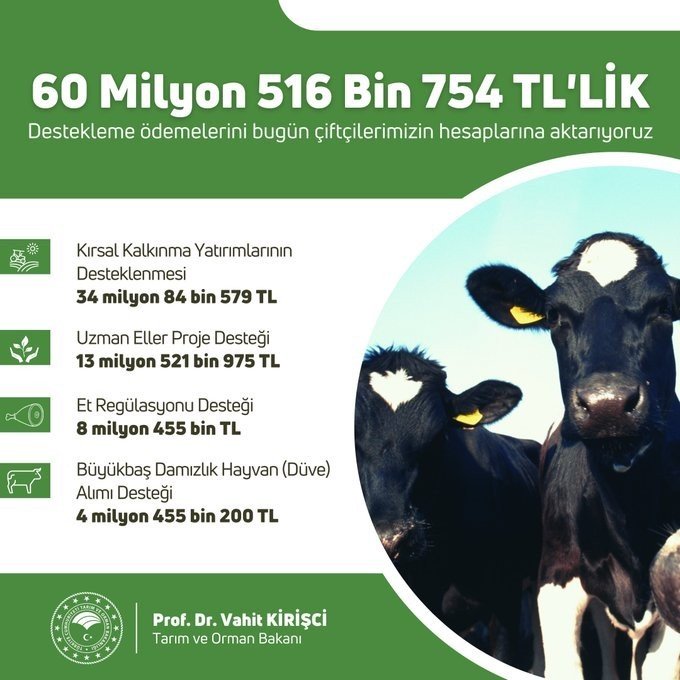 4 farklı kalemde 60 milyon lirayı aşkın destek ödemeleri başladı