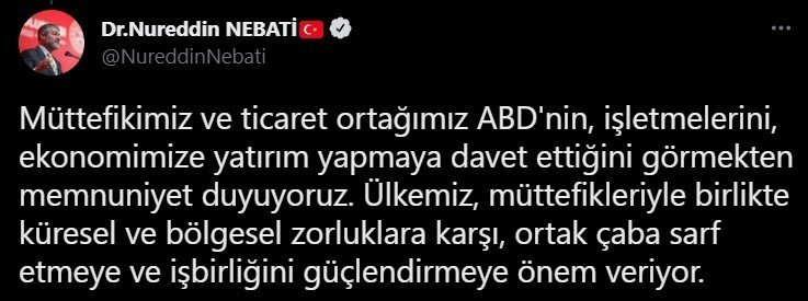 Bakan Nebati: “Türk iş dünyası örgütlerine iletilen mektubun endişe oluşturması anlamsızdır”