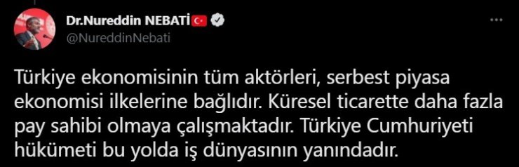 Bakan Nebati: “Türk iş dünyası örgütlerine iletilen mektubun endişe oluşturması anlamsızdır”