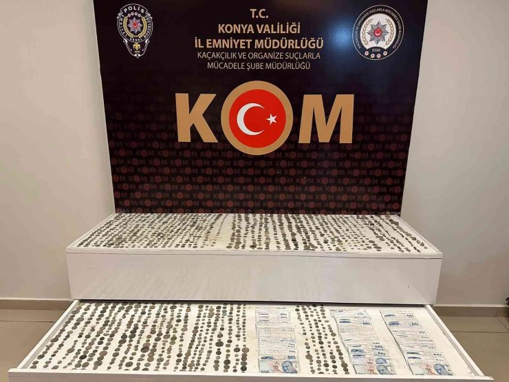 Konya’da polisin durdurduğu araçtan bin 460 adet sikke çıktı