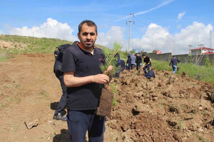 Fabrika çalışanları mesaiye fidan dikerek başladı