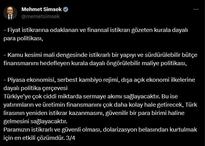 Bakan Şimşek: “Güven, ancak kurala göre politikalar uygulanarak temin edilebilir”