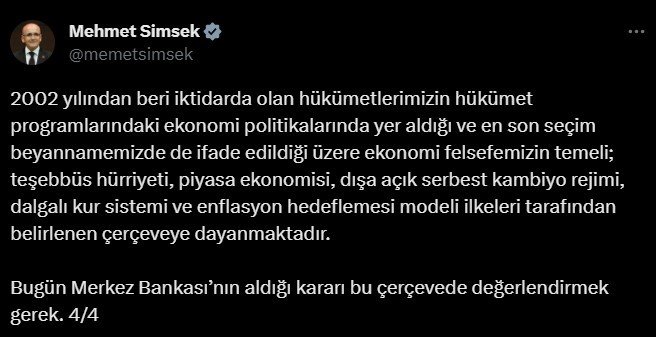 Bakan Şimşek: “Güven, ancak kurala göre politikalar uygulanarak temin edilebilir”