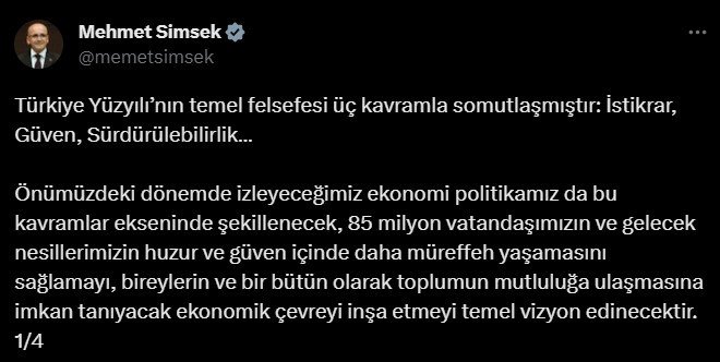 Bakan Şimşek: “Güven, ancak kurala göre politikalar uygulanarak temin edilebilir”