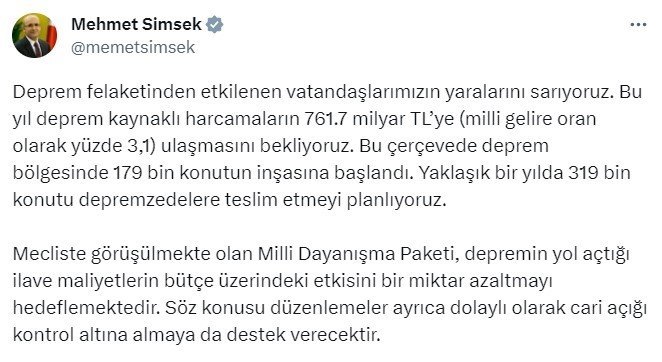 Bakan Şimşek: “Mali disiplini yeniden tesis etmek suretiyle kamu maliyesi göstergelerinde kalıcı bozulmalara geçit vermeyeceğiz”