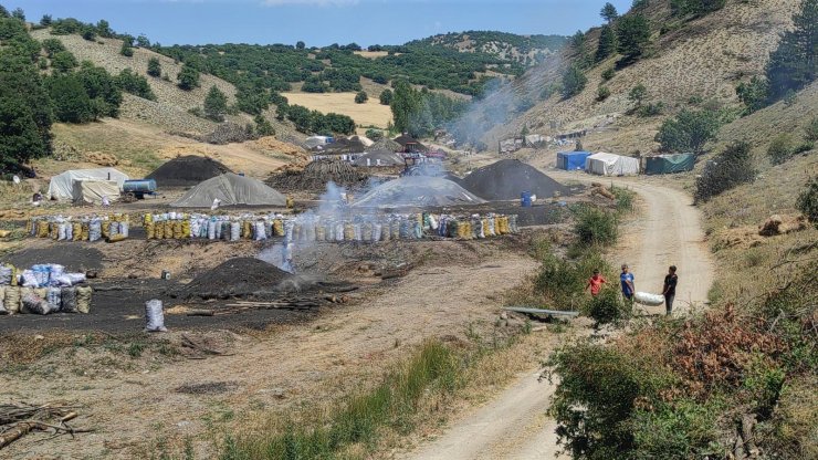 Mangal kömürü işçileri iki sıcak arasında alın teri döküyor