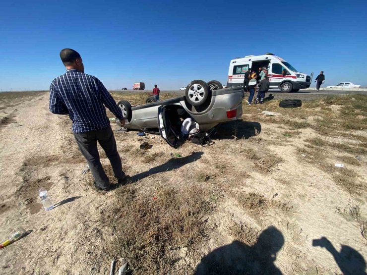 Aksaray’da otomobil takla attı: 1’i çocuk 3 yaralı